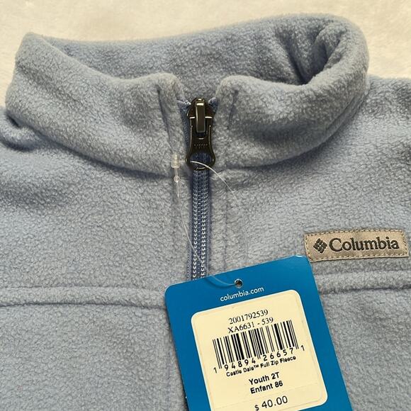 Columbia Full Zip Fleece Jacket Youth 2T Castle Dale Light Dusty Blue Pockets - Picture 2 of 8
